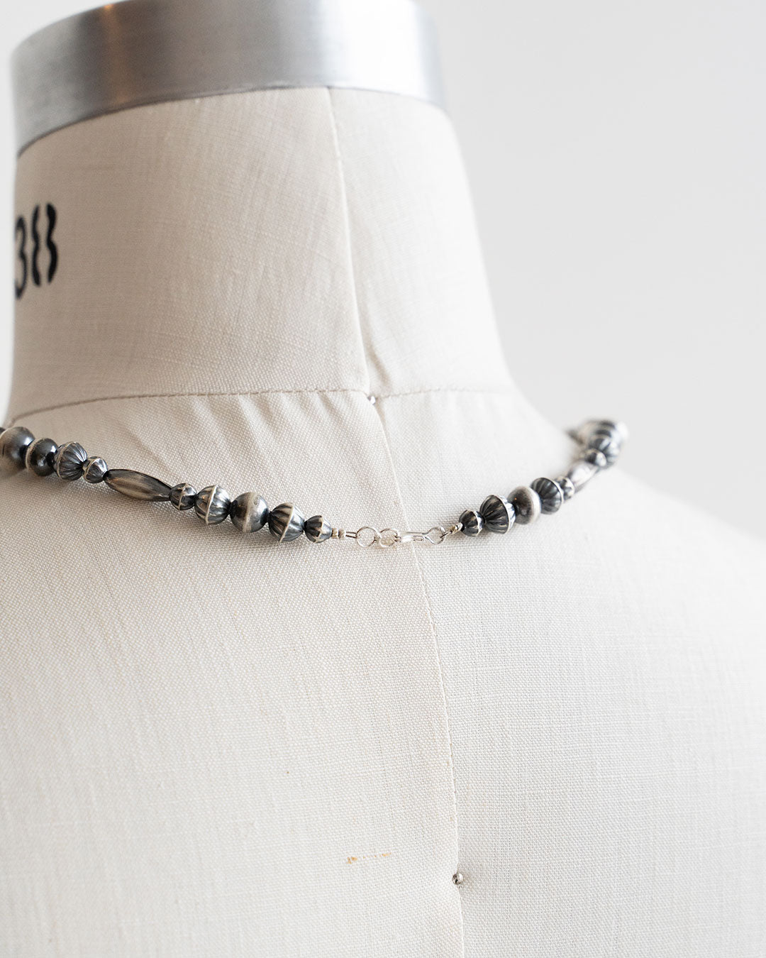 【Indian Jewelry】60-70s Vintage Navajo Pearl Handmade Silver Bead Necklace 『60cm』③