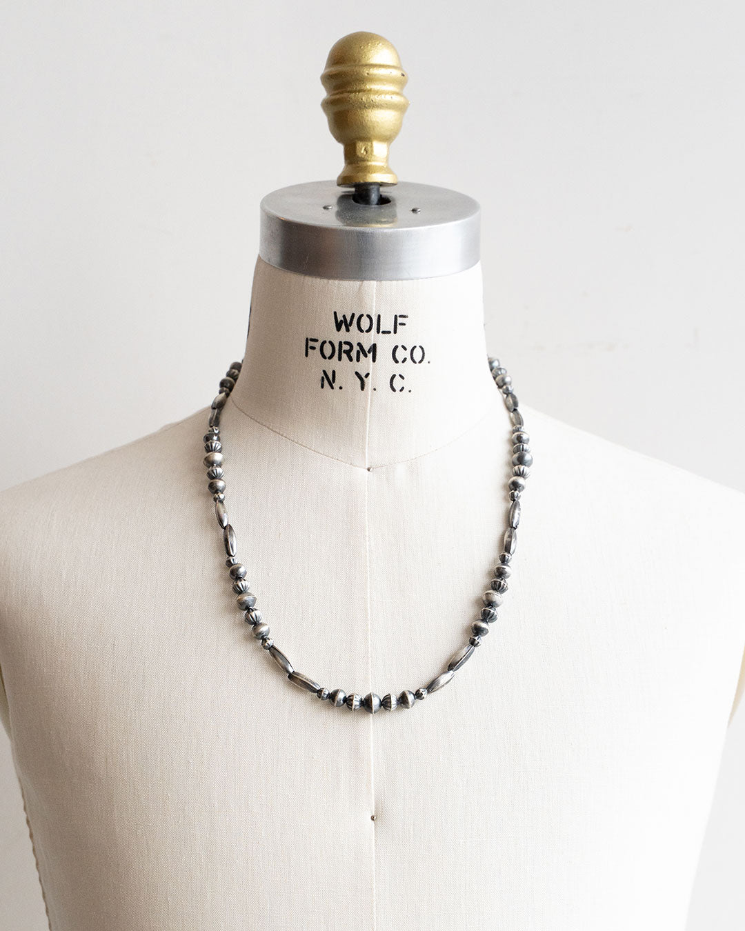 【Indian Jewelry】60-70s Vintage Navajo Pearl Handmade Silver Bead Necklace 『65cm』①