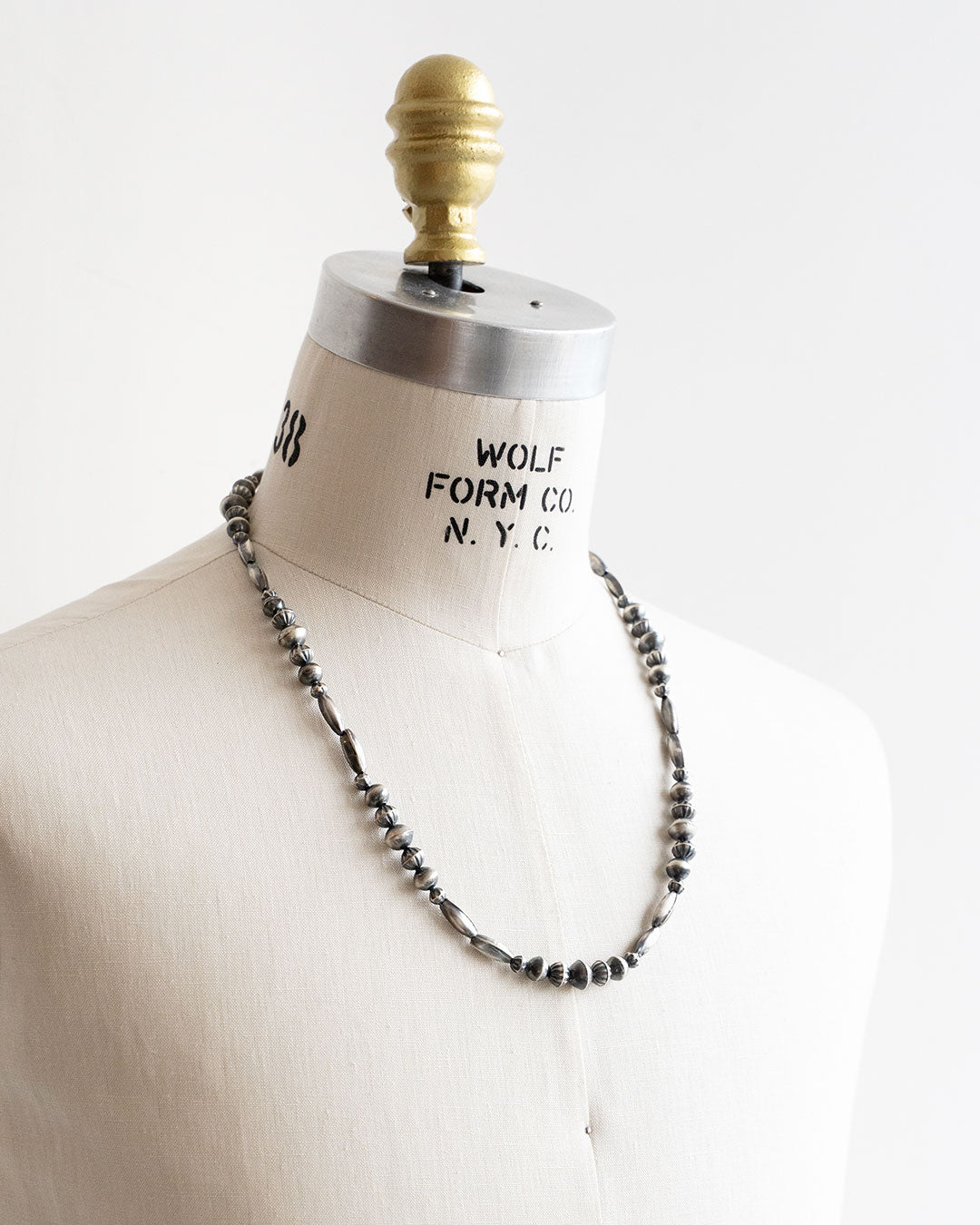 【Indian Jewelry】60-70s Vintage Navajo Pearl Handmade Silver Bead Necklace 『65cm』①