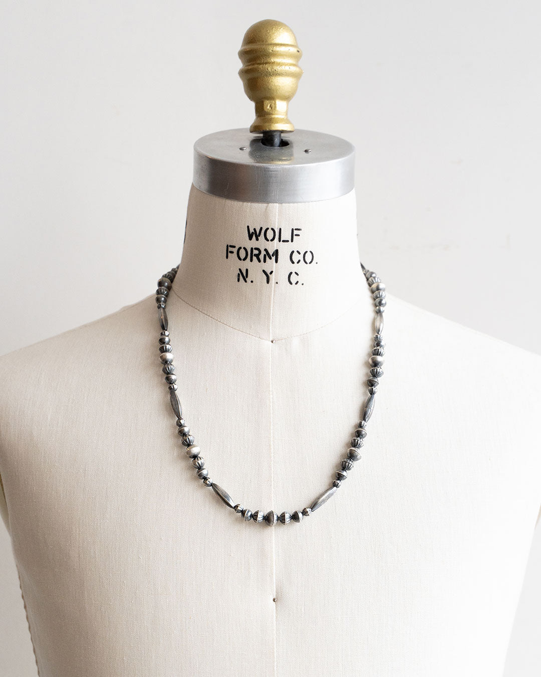 【Indian Jewelry】60-70s Vintage Navajo Pearl Handmade Silver Bead Necklace 『65cm』②
