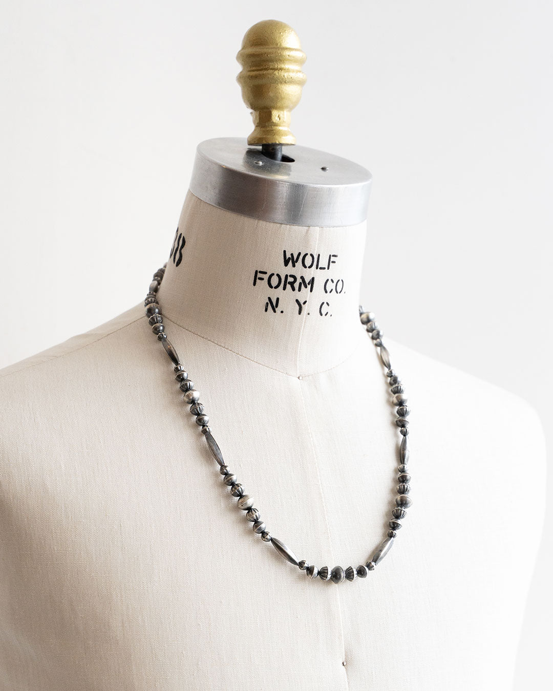 【Indian Jewelry】60-70s Vintage Navajo Pearl Handmade Silver Bead Necklace 『65cm』②