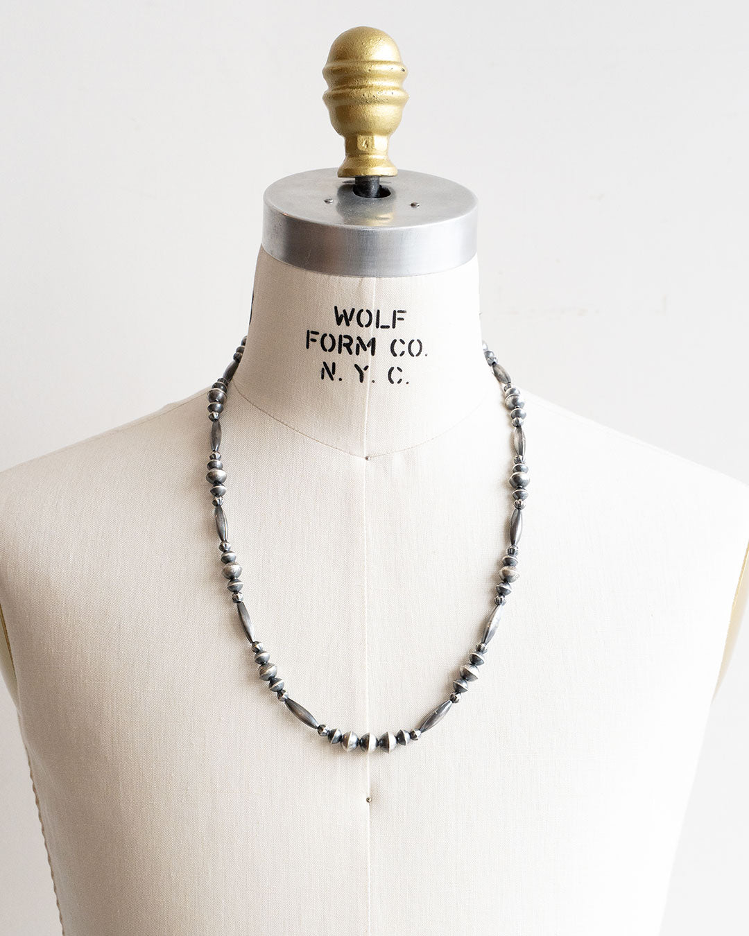 【Indian Jewelry】60-70s Vintage Navajo Pearl Handmade Silver Bead Necklace 『70cm』①