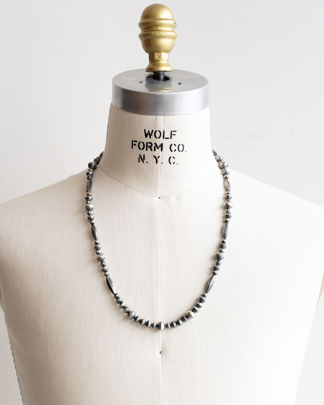 【Indian Jewelry】60-70s Vintage Navajo Pearl Handmade Silver Bead Necklace 『70cm』②