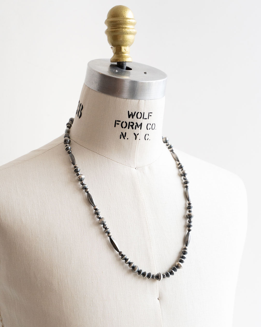 【Indian Jewelry】60-70s Vintage Navajo Pearl Handmade Silver Bead Necklace 『70cm』②