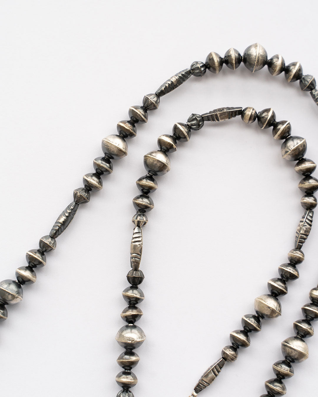 【Indian Jewelry】60-70s Vintage Navajo Pearl Handmade Silver Bead Necklace 『75cm』①