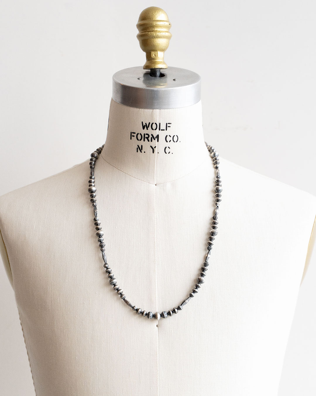 【Indian Jewelry】60-70s Vintage Navajo Pearl Handmade Silver Bead Necklace 『75cm』①