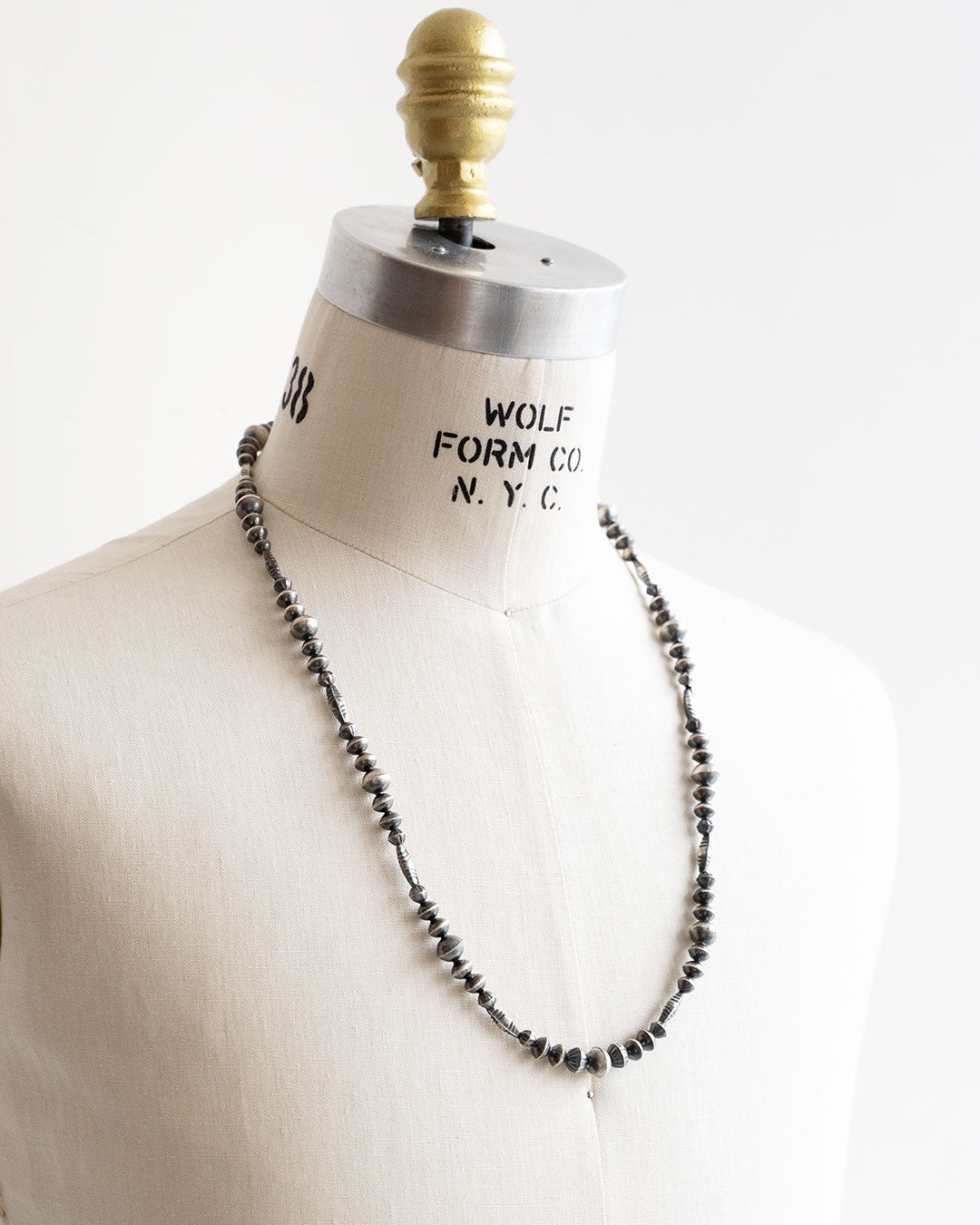 【Indian Jewelry】60-70s Vintage Navajo Pearl Handmade Silver Bead Necklace 『75cm』①