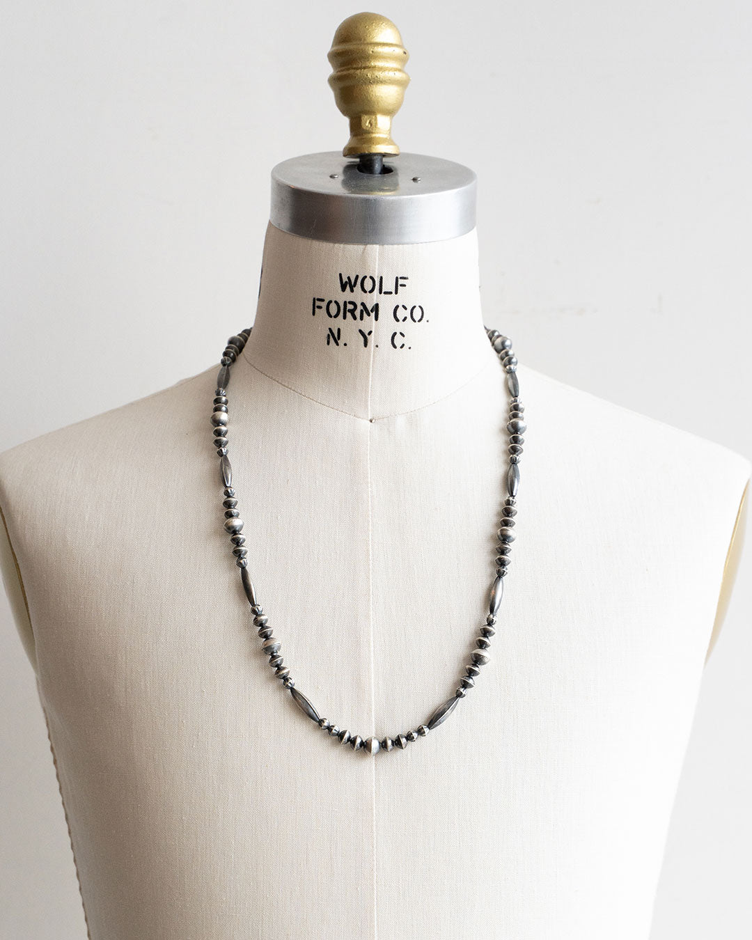 【Indian Jewelry】60-70s Vintage Navajo Pearl Handmade Silver Bead Necklace 『75cm』②
