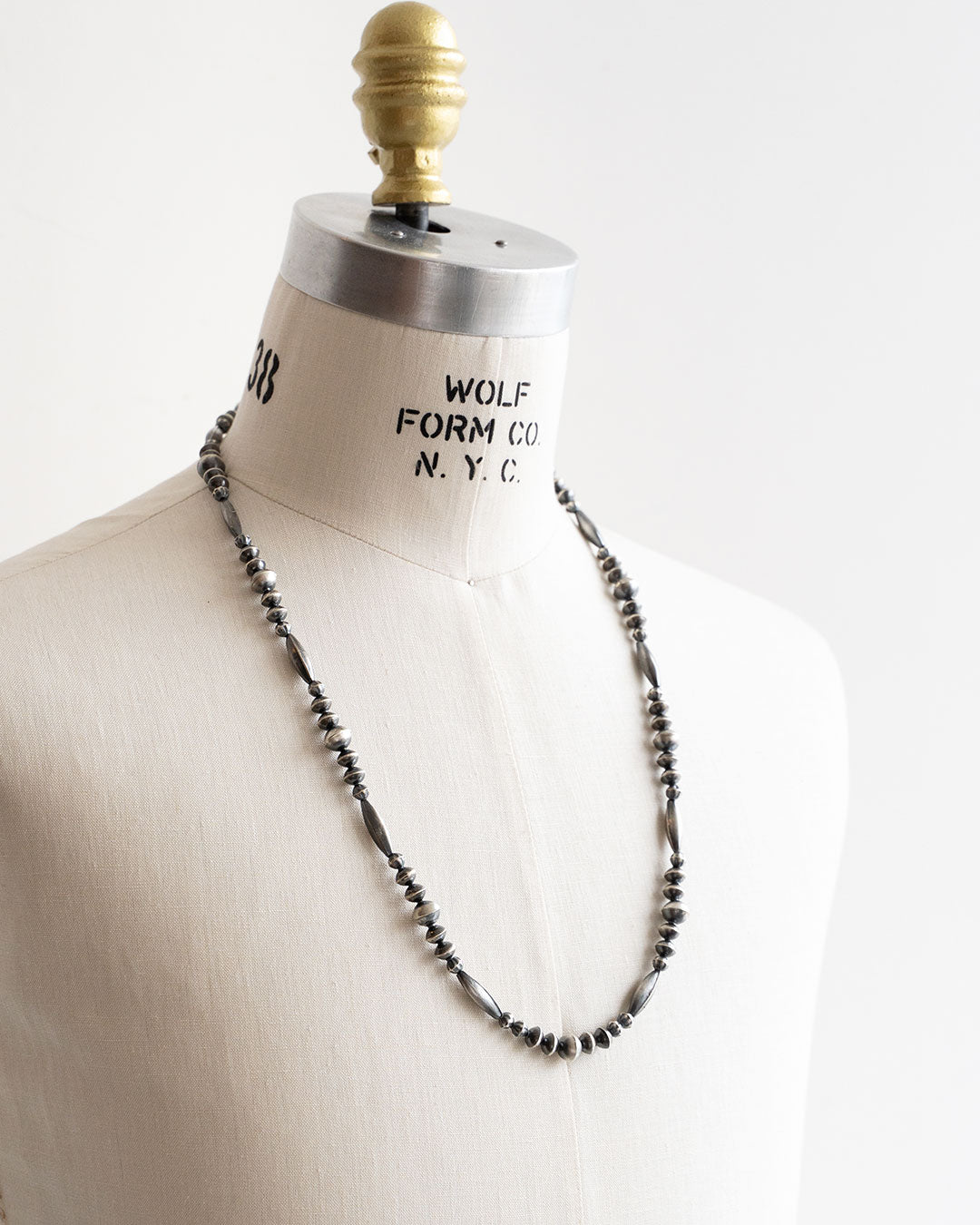 【Indian Jewelry】60-70s Vintage Navajo Pearl Handmade Silver Bead Necklace 『75cm』②