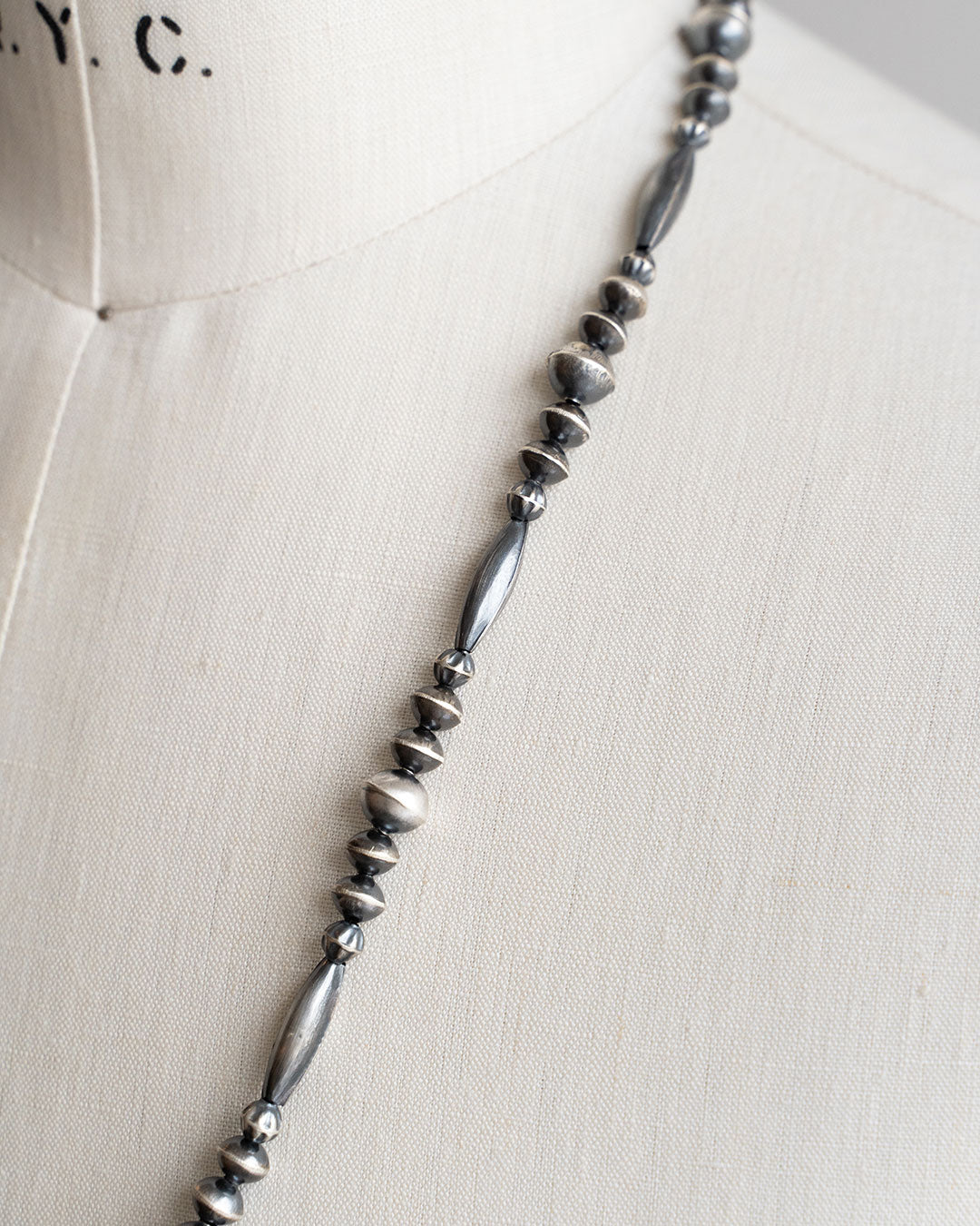 【Indian Jewelry】60-70s Vintage Navajo Pearl Handmade Silver Bead Necklace 『75cm』②