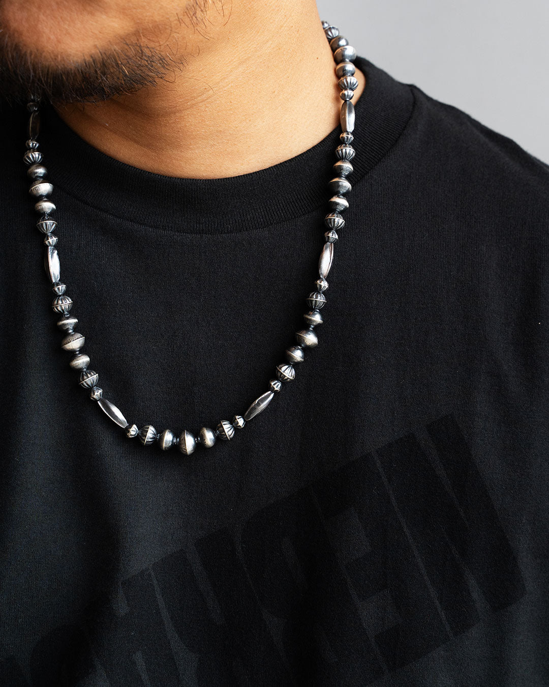【Indian Jewelry】60-70s Vintage Navajo Pearl Handmade Silver Bead Necklace 『60cm』②