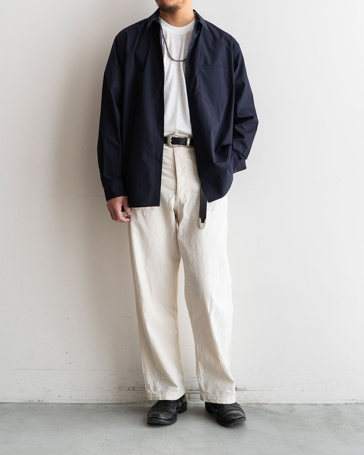 【STILL BY HAND】Regular Collar Shirts "Navy Stripe"