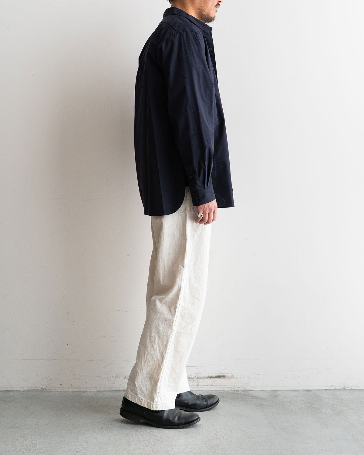 【STILL BY HAND】Regular Collar Shirts "Navy Stripe"