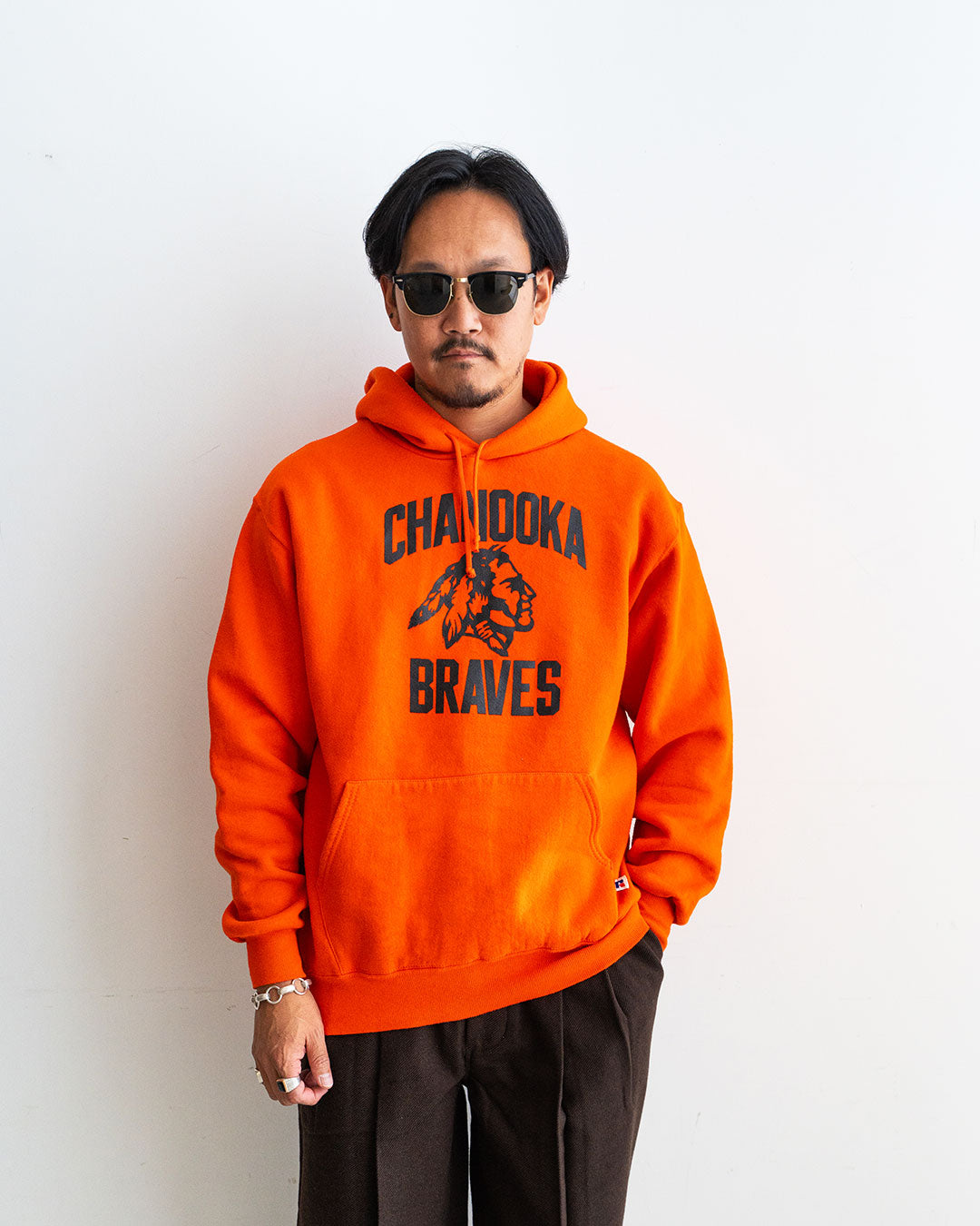 【VINTAGE】90s RUSSELL ATHLETIC Sweat Hoodie 『CHANDOKA BRAVES』 Made in U.S.A.