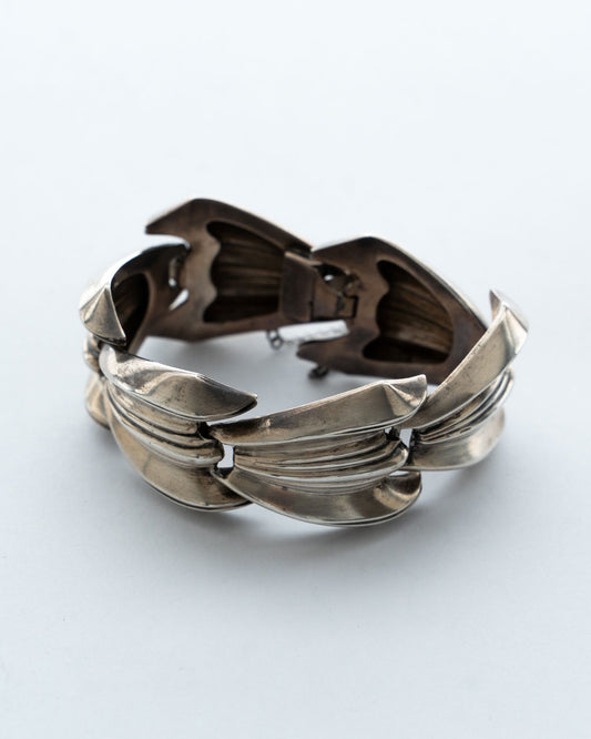 【VINTAGE】40-50s Vintage Mexican Silver Wide Bracelet "PARISINA"