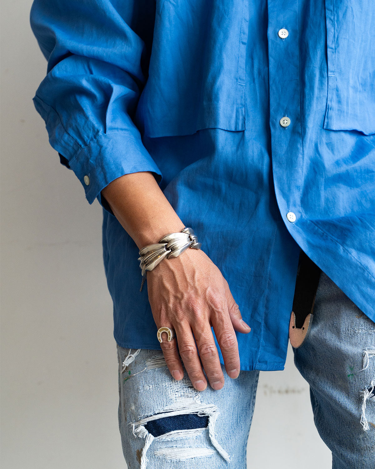 【VINTAGE】40-50s Vintage Mexican Silver Wide Bracelet "PARISINA"