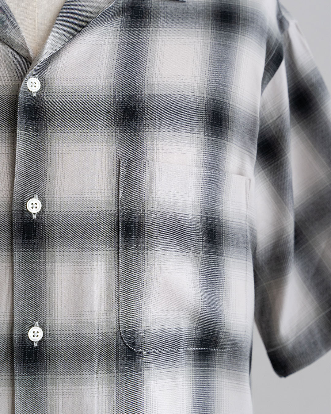 【A VONTADE】 Ombre Check Open Collar Short Sleeve Shirts
