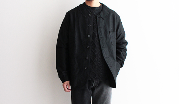 【DEADSTOCK】50-60s French Black Moleskin Work Jacket.希少な